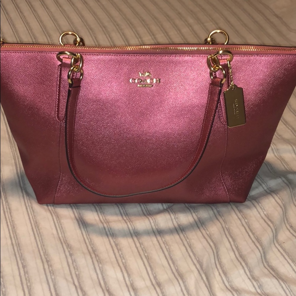 Metallic Pink Coach Tote
